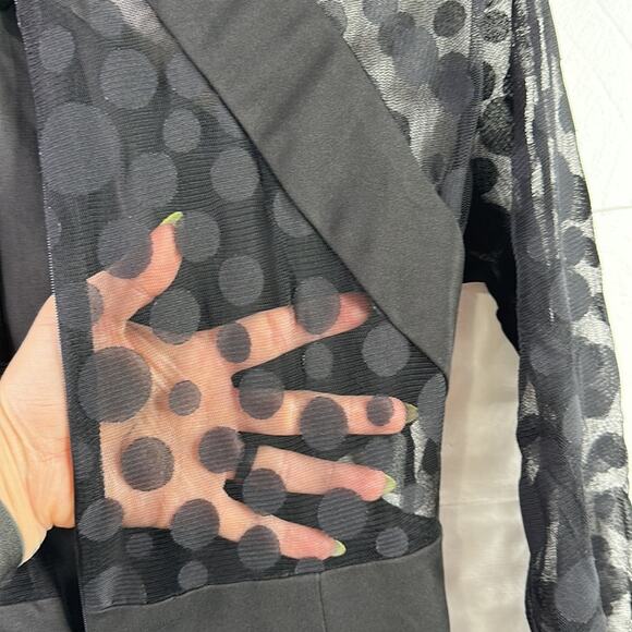 KAREN MILLEN Black Mesh Polka Dot Below Knee Polyester Long Sleeve Dress Size 10 - Picture 10 of 11